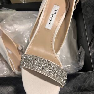 Nina White and Silver Heels with Embellished Strap